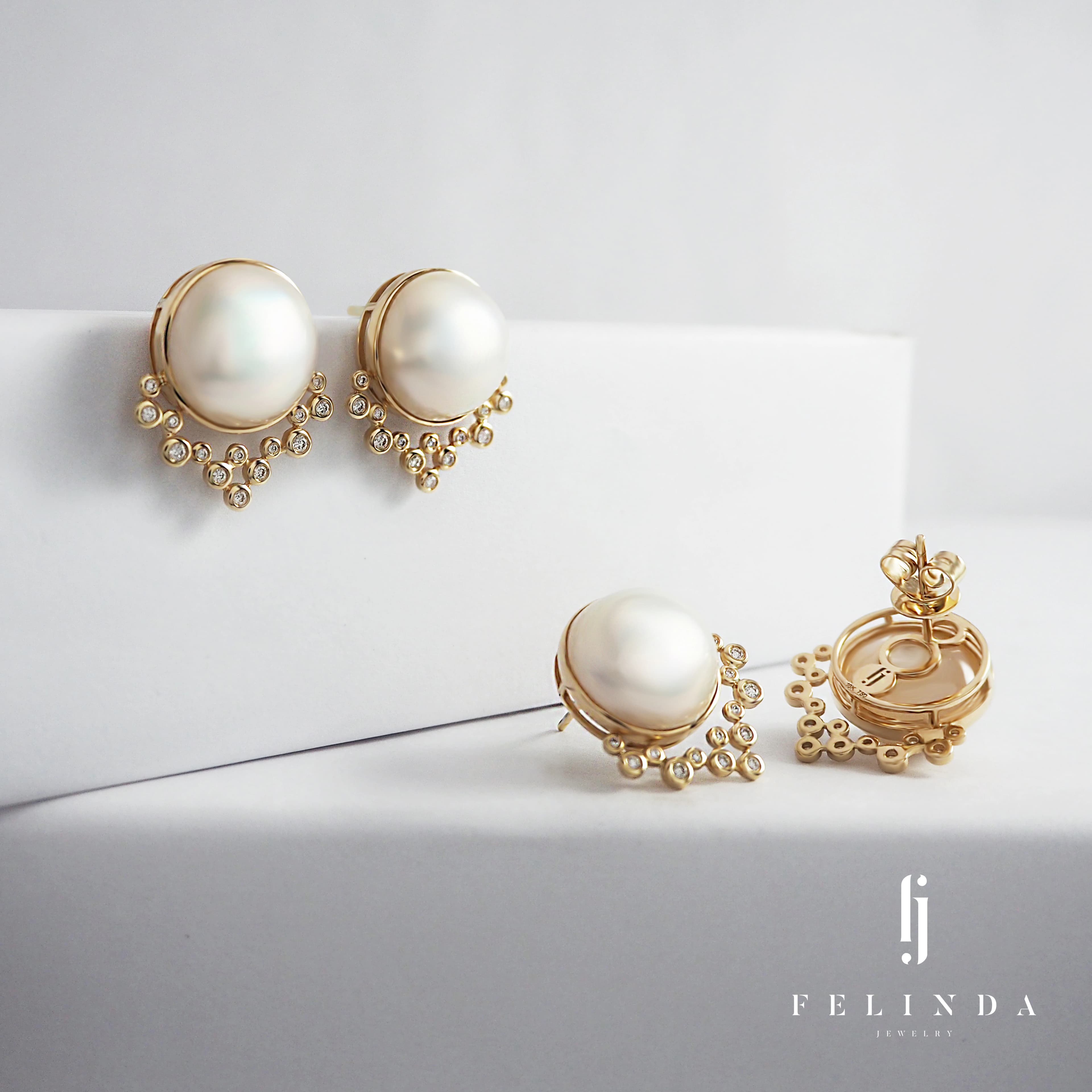 FJ Insta Diamond Drops Mabe Earrings