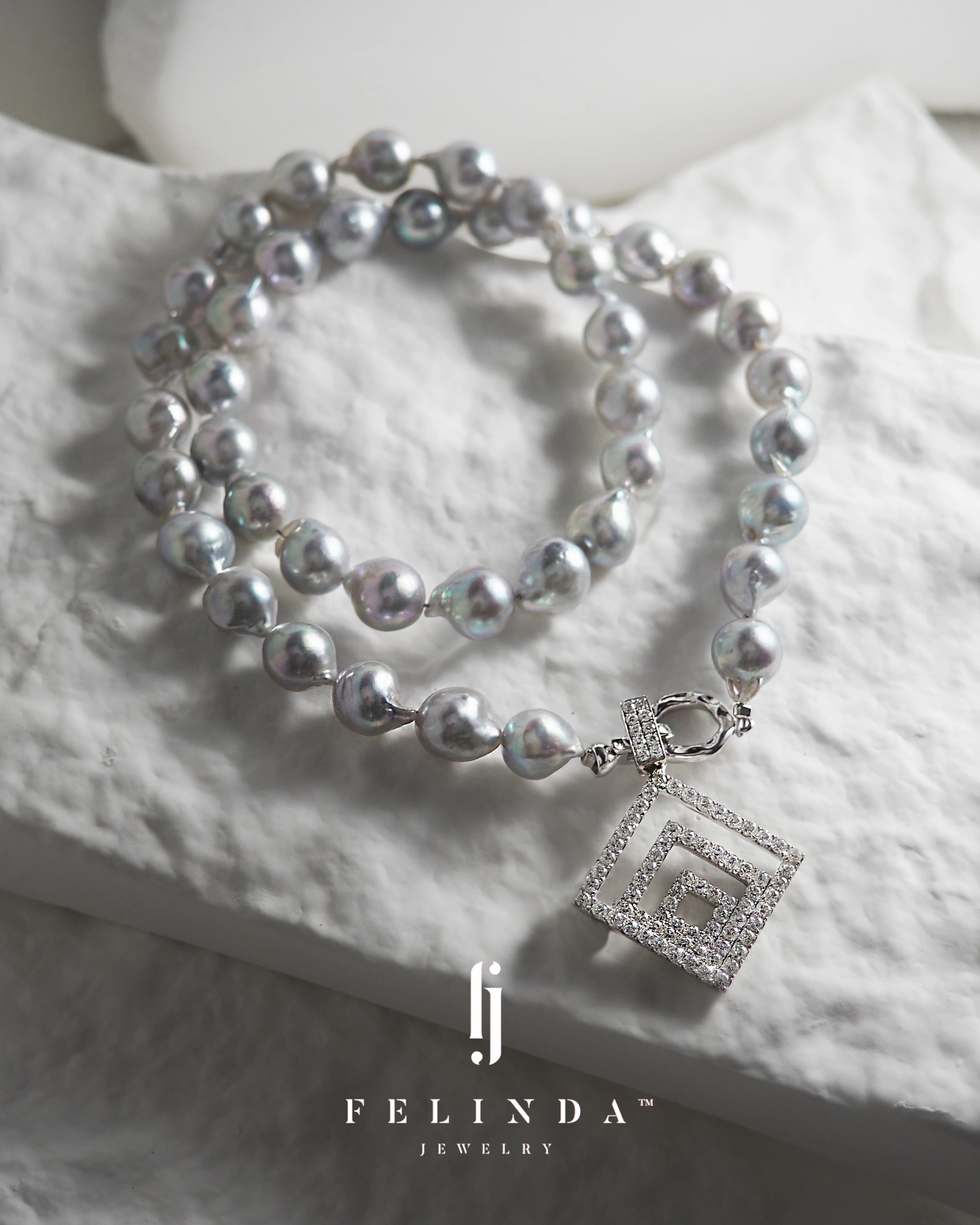 FJ Insta Grey Akoya With Diamond Pendant
