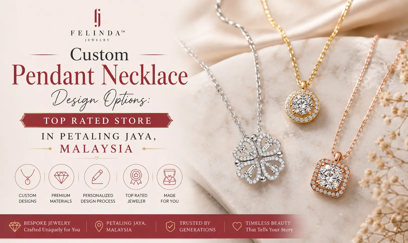 Custom Pendant Necklace Design Options: Top Rated Store in Petaling Jaya, Malaysia