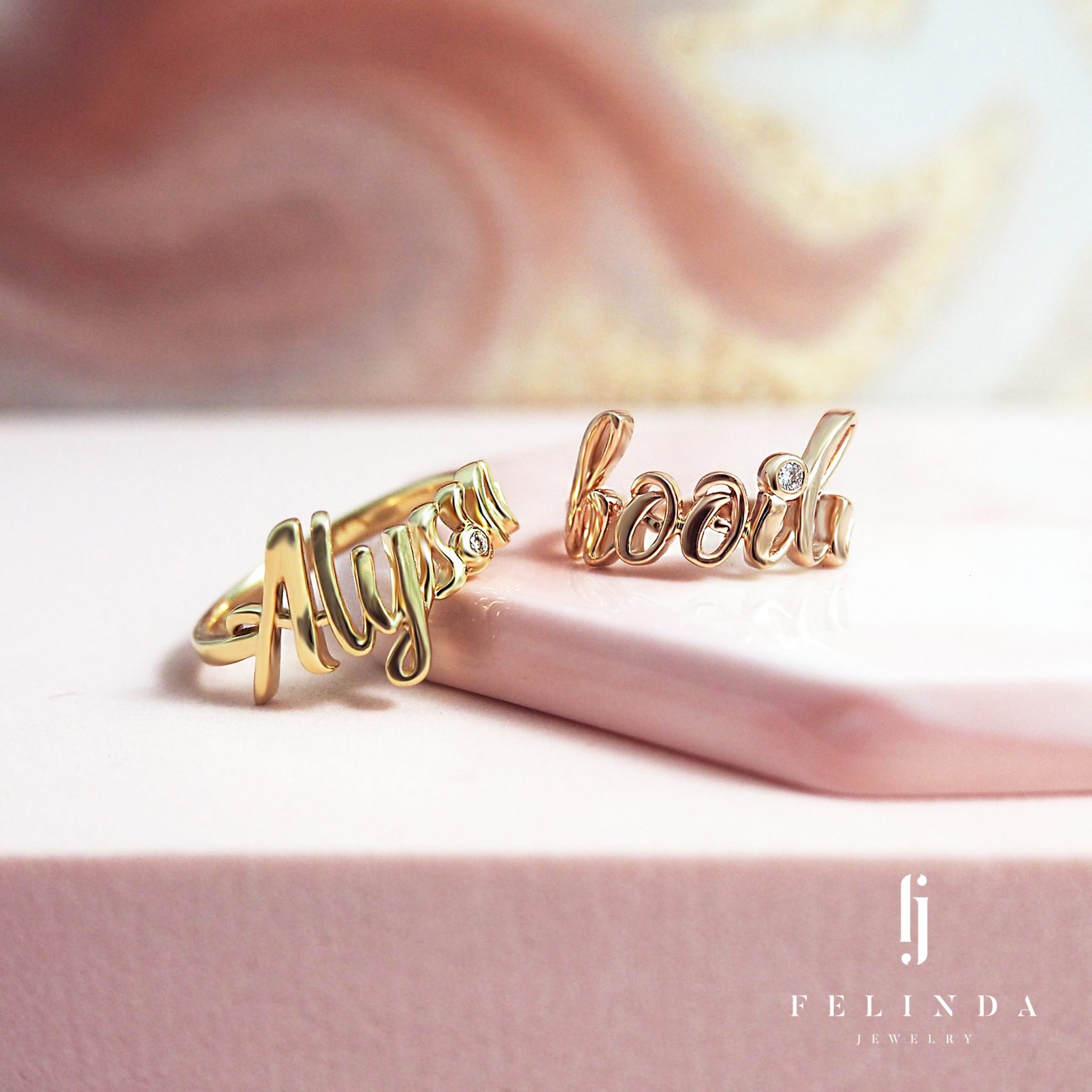 18k Gold Name Ring with Diamond