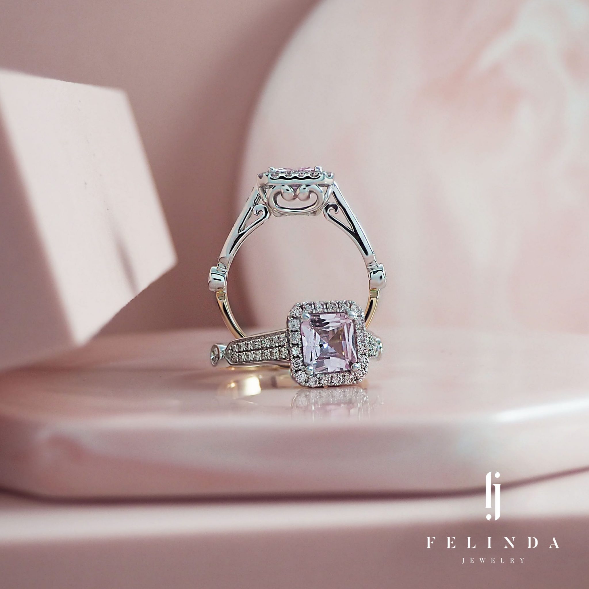 18k Gold with Pink Sapphire and Diamond Ring