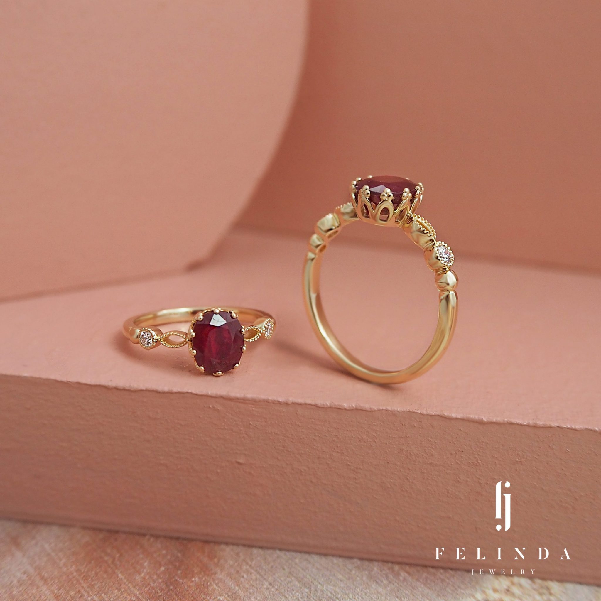 18k Gold Ruby with Diamond Ring