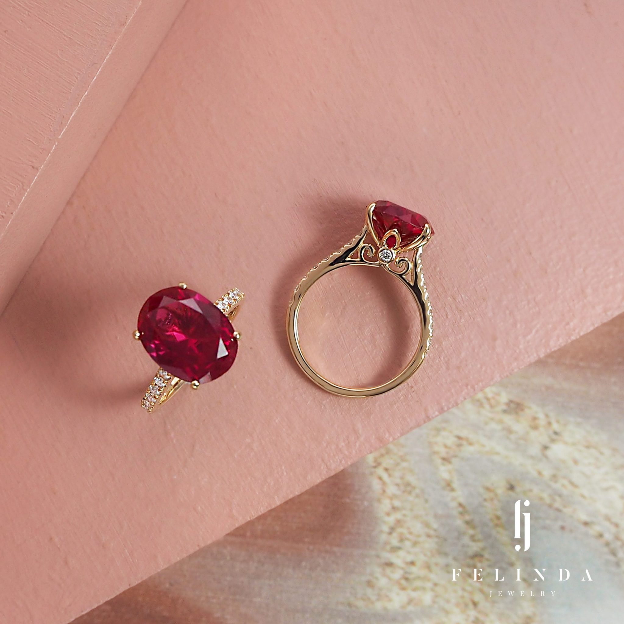 18k Gold Ruby with Pave Diamond Ring