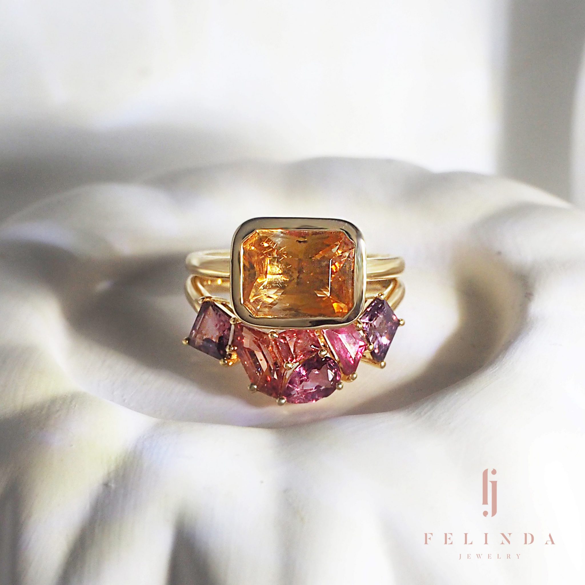 18K Citrine and Spinel Stack Rings