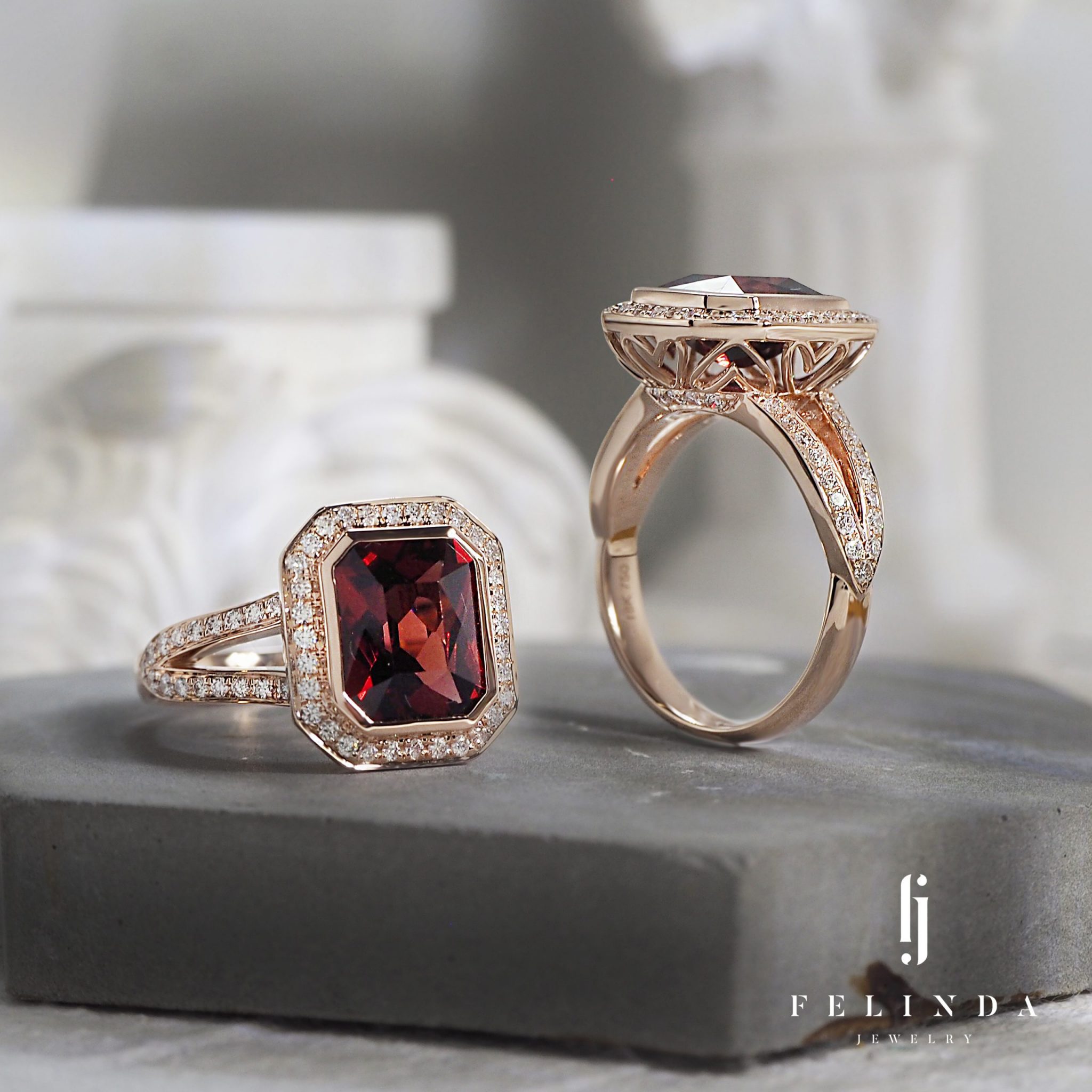 18K Red Garnet and Diamond Ring